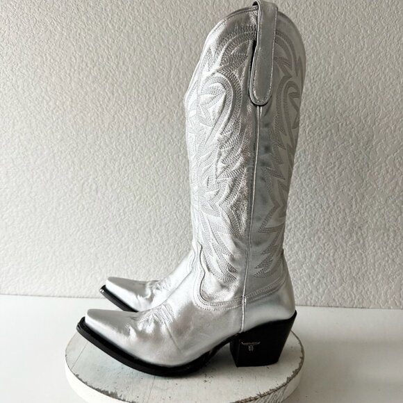 Lane SMOKESHOW Womens Cowboy Boots 7 Silver Trail Western Cowgirl Mid Calf Tall - Picture 6 of 16